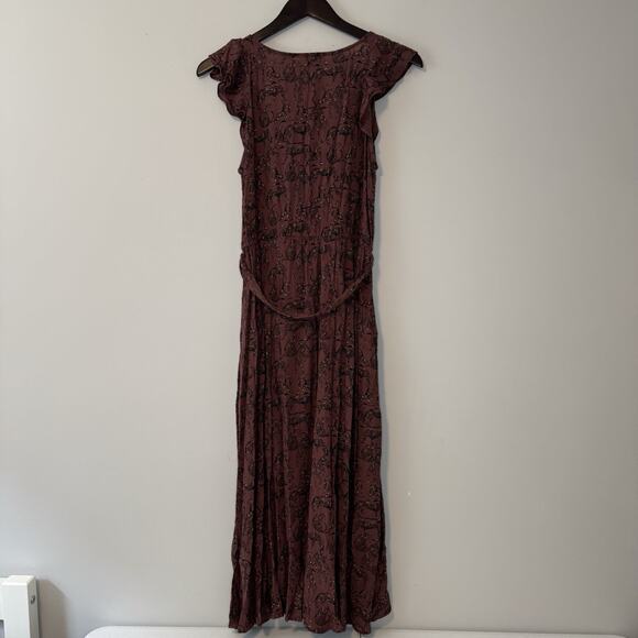 Fat Face Odette Tonal Leopard Dress Womens US Sz 8 Maxi Flutter Sleeve Tie Belt - Picture 7 of 16